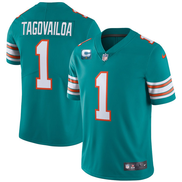 Men's Aqua Miami Dolphins #1 Tua Tagovailoa 2022 With 1-Star C Patch Color Rush Limited Stitched Jersey